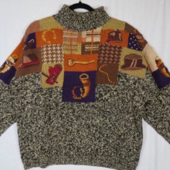 Roberta Frost Hand-Knitted Cotton‎ Patchwork Sweater Western Cowboycore Large - Picture 2 of 6